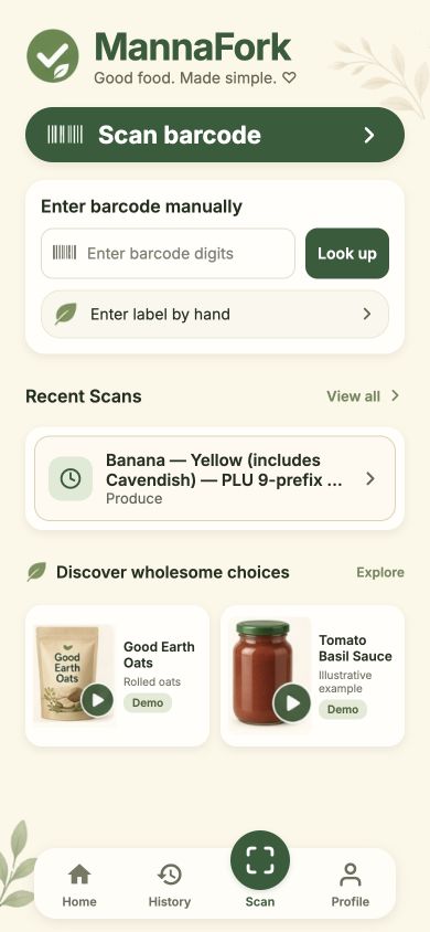 MannaFork app home screen