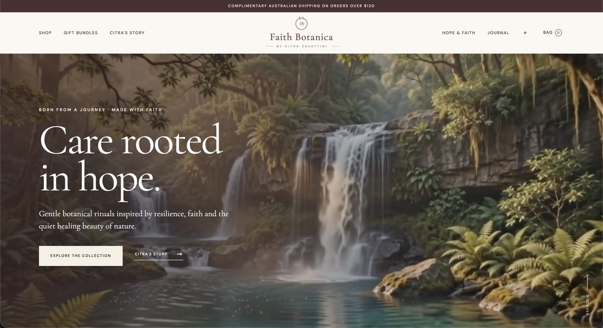 Faith Botanica website home page